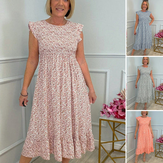 🎉🛍️Hot Promotion 50% OFF💃Elegante damesjurk met bloemenpatroon, hoge taille en geplooide mouwen