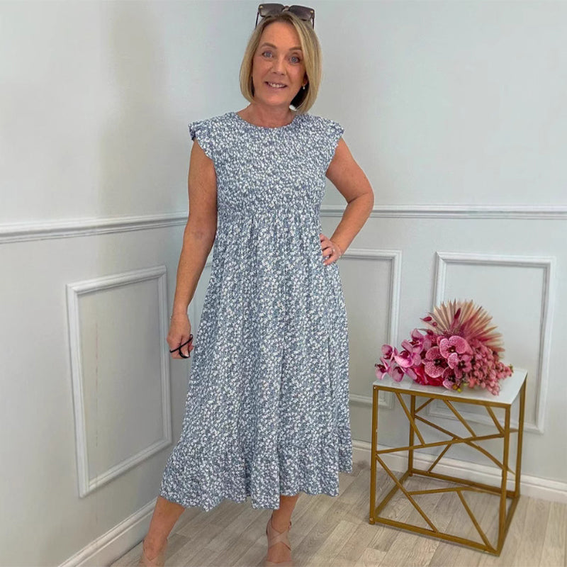 🎉🛍️Hot Promotion 50% OFF💃Elegante damesjurk met bloemenpatroon, hoge taille en geplooide mouwen