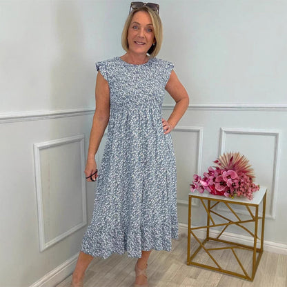 🎉🛍️Hot Promotion 50% OFF💃Elegante damesjurk met bloemenpatroon, hoge taille en geplooide mouwen
