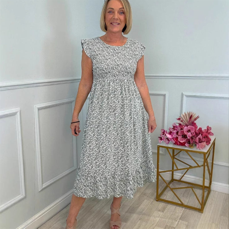 🎉🛍️Hot Promotion 50% OFF💃Elegante damesjurk met bloemenpatroon, hoge taille en geplooide mouwen