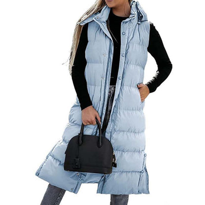 ❄️ Manteau long en duvet pour femme – Capuche amovible, fermeture éclair et boutons – Une élégance chaleureuse pour chaque saison !