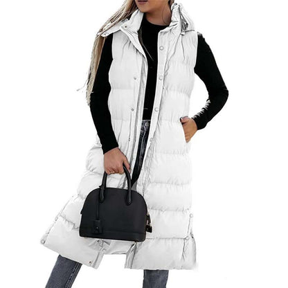 ❄️ Manteau long en duvet pour femme – Capuche amovible, fermeture éclair et boutons – Une élégance chaleureuse pour chaque saison !