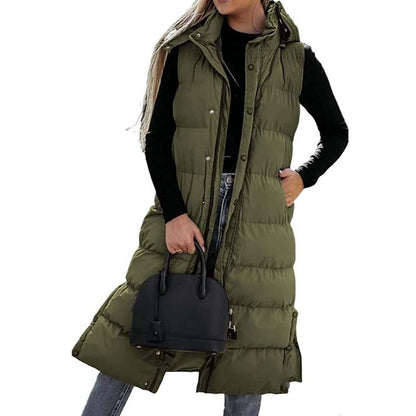 ❄️ Manteau long en duvet pour femme – Capuche amovible, fermeture éclair et boutons – Une élégance chaleureuse pour chaque saison !