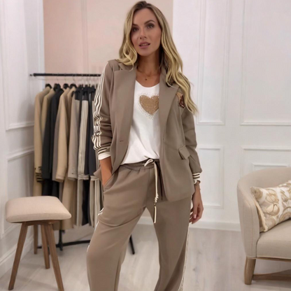 💥Offre à durée limitée - 50 % de réduction💥Ensemble blazer et pantalon tendance de 2 pièces avec bandes latérales