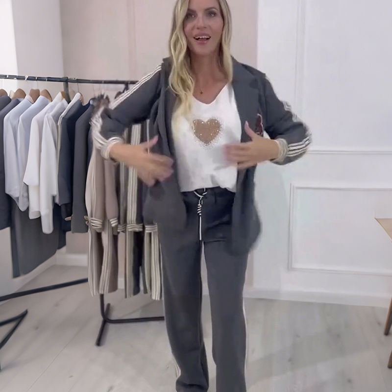 💥Offre à durée limitée - 50 % de réduction💥Ensemble blazer et pantalon tendance de 2 pièces avec bandes latérales