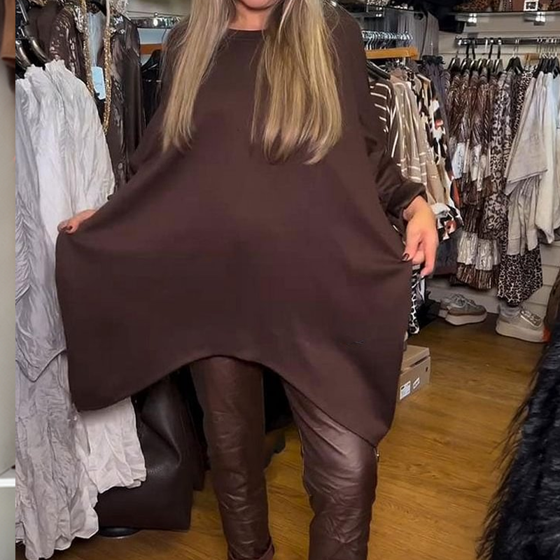 🔥Offre à durée limitée - 🌸Ensemble deux pièces composé d'un haut ample asymétrique et d'un pantalon uni