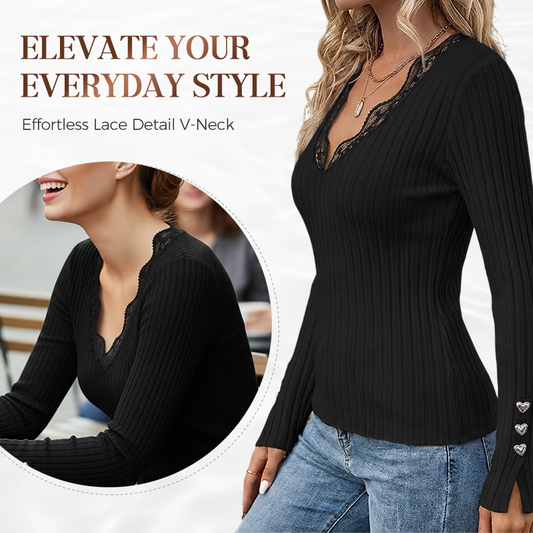 💖 Valentijnsdeal | Elegante V-hals Top met Kanten Details – Vrouwelijk, Comfortabel & Perfect voor Elke Date