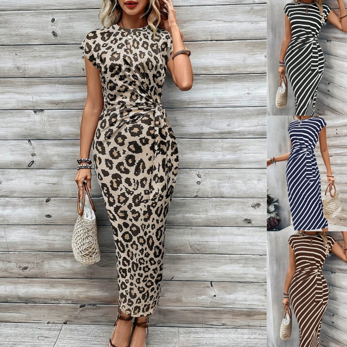 🥳2026 HOT SALE 50% OFF! 🥳💞50K+ VERKOCHT!🌸 Dames knoop bodycon jurk – luipaardprint, buik-verhullende knoop. Comfortabel & chic voor feestjes of date nights. Voel je prachtig. ✨🌹