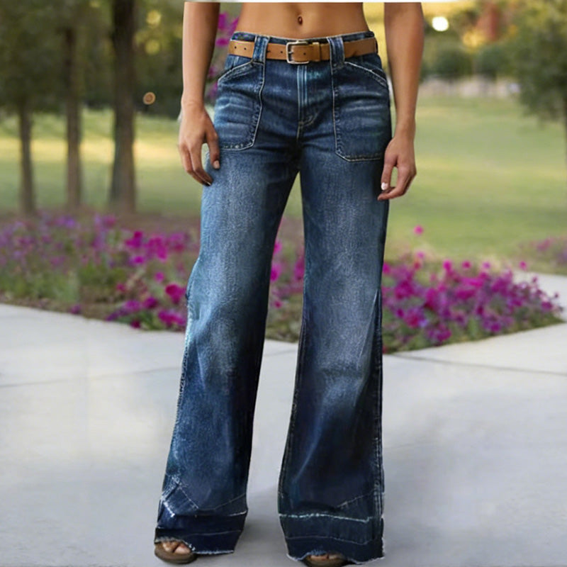 🎉Nieuwjaars Cadeau 50% KORTING!👖Retro Flare Jeans Dames – Slank Effect, Comfortabele Stretch & Utilitaire Zakken!