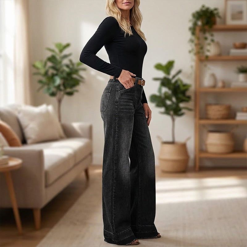 🎉Nieuwjaars Cadeau 50% KORTING!👖Retro Flare Jeans Dames – Slank Effect, Comfortabele Stretch & Utilitaire Zakken!