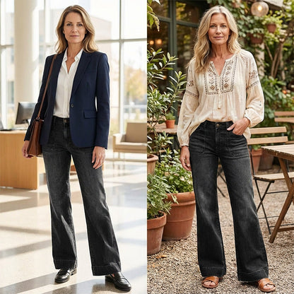 🎉Nieuwjaars Cadeau 50% KORTING!👖Retro Flare Jeans Dames – Slank Effect, Comfortabele Stretch & Utilitaire Zakken!