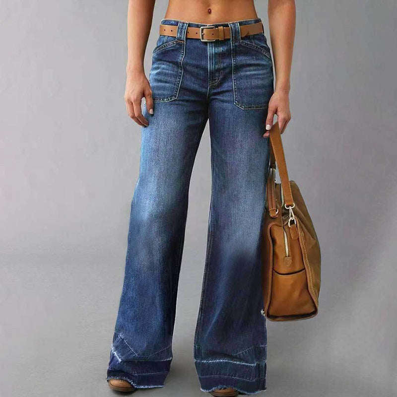 🎉Nieuwjaars Cadeau 50% KORTING!👖Retro Flare Jeans Dames – Slank Effect, Comfortabele Stretch & Utilitaire Zakken!