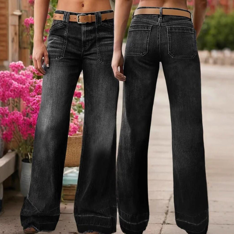 🎉Nieuwjaars Cadeau 50% KORTING!👖Retro Flare Jeans Dames – Slank Effect, Comfortabele Stretch & Utilitaire Zakken!