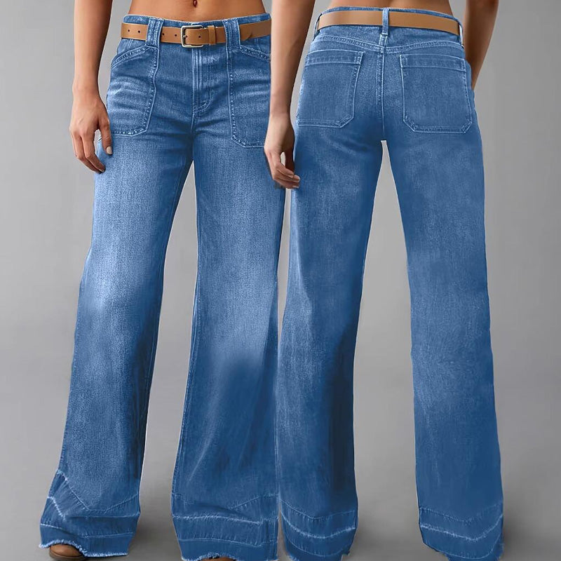 🎉Nieuwjaars Cadeau 50% KORTING!👖Retro Flare Jeans Dames – Slank Effect, Comfortabele Stretch & Utilitaire Zakken!
