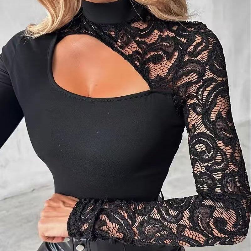 🔈🔈NIEUWE AANWINST 50% KORTING🌸Dames top met asymmetrische uitsnijdingen en kanten mouwen👚
