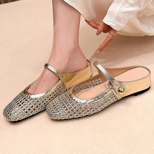 ✨👡Damesmuiltjes van geweven materiaal met vierkante neus en Mary Jane-sluiting 🌸💖🎀