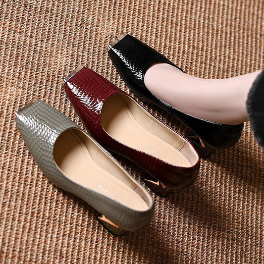 👠Dames slangenprint blokhakpumps – vierkante neus, metalen accent & all-day comfort ✨