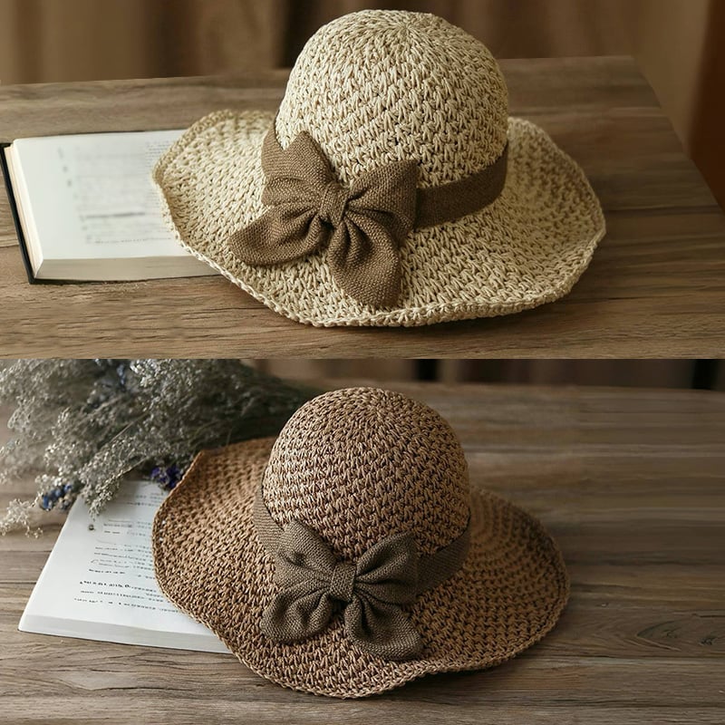 Opvouwbare Strohoed met Retro Strik – Ademende Zomerhoed voor Dames