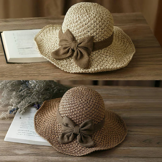 Opvouwbare Strohoed met Retro Strik – Ademende Zomerhoed voor Dames