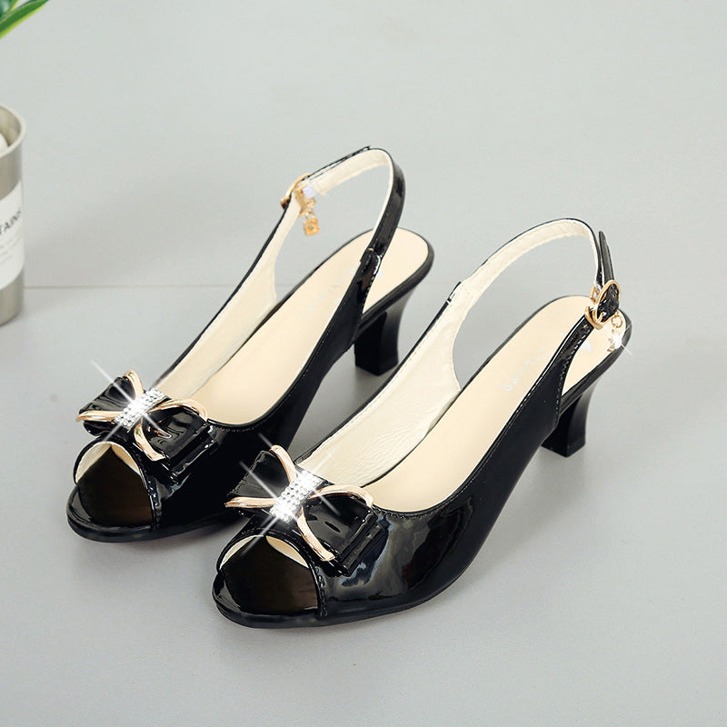 🎁2026 Nieuw binnen 50% KORTING💥✨Elegante dames sandalen met strass-strik, middenhak en verstelbaar bandje💃