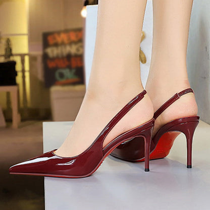 Damesslingback stiletto's met spitse neus van lakleer