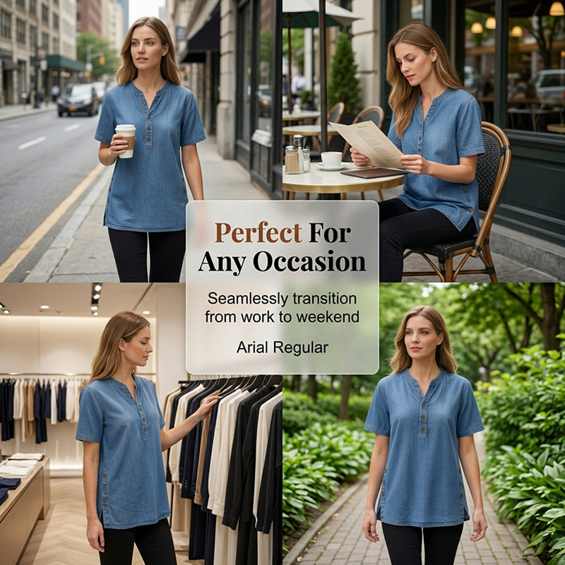 📢📢 50% KORTING !! ⏰ Ademende casual top voor dames met denimlook