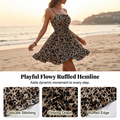 👗 TIJDELIJK 50% KORTING! 🎀 Jurk met strik aan de voorkant en smockwerk – Spaghettibandjes, ruches aan de zoom, flatterend smocklijfje 🌸