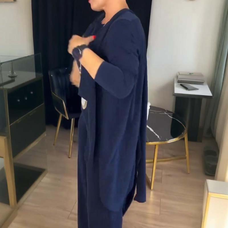 Elegant Lange Cardigan & Top & Broek 3-Delige Set