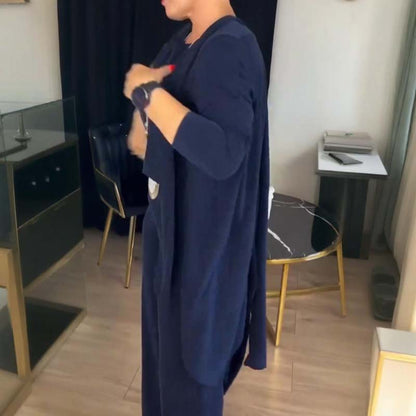 Elegant Lange Cardigan & Top & Broek 3-Delige Set