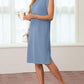 Dames Ronde Hals Loose Split Strijkvrije Midi Jurk met Zakken