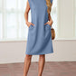 Dames Ronde Hals Loose Split Strijkvrije Midi Jurk met Zakken