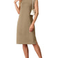 Dames Ronde Hals Loose Split Strijkvrije Midi Jurk met Zakken