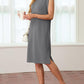 Dames Ronde Hals Loose Split Strijkvrije Midi Jurk met Zakken