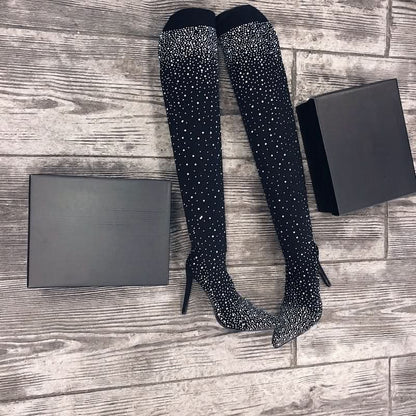 Faux diamanten over-de-knielaarzen voor dames