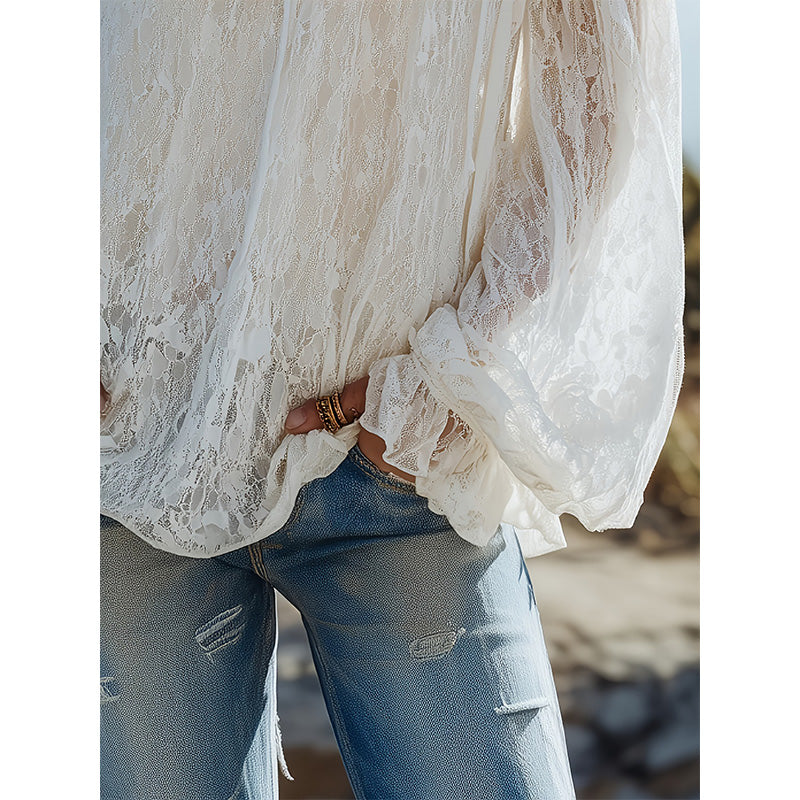 🌸BEPERKT AANBOD: 50% KORTING!✨Kanten bustier bh – doorzichtig, wijde mouwen, boho-stijl☀️