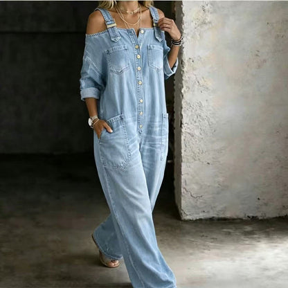⏳🔥TIJDELIJK 50% KORTING! 👗 Losse jumpsuit met wijde pijpen en zakken – Comfort en stijl zonder moeite ✨
