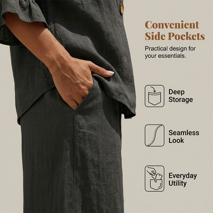 👚👖 Dames Set met Ruches Top & Wijde Pijpen Broek – Elegant & Comfortabel ✨