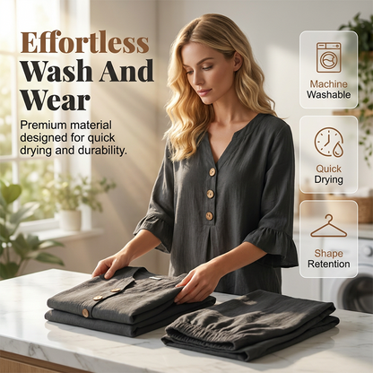 👚👖 Dames Set met Ruches Top & Wijde Pijpen Broek – Elegant & Comfortabel ✨