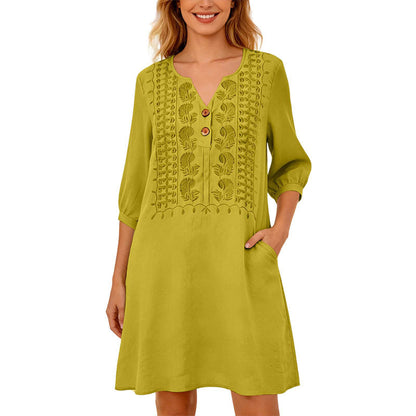 🌸 MEGA SALE -50% 👗 Geborduurde Jurk ✨ Comfort & Elegantie