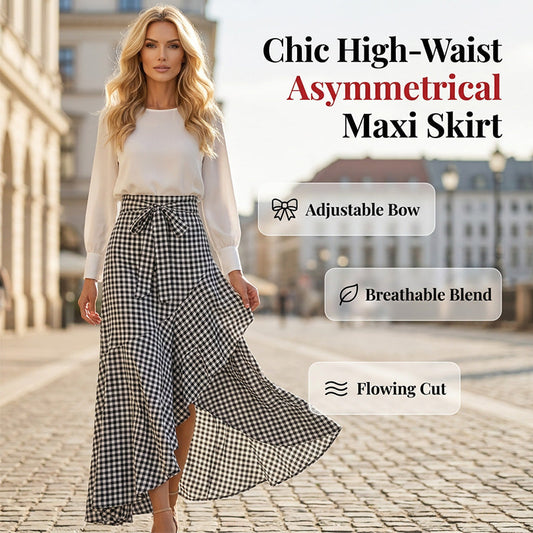 ⏰🔥TIJDELIJK 50% KORTING!🔥Dames maxi-rok met hoge taille en asymmetrische ruches