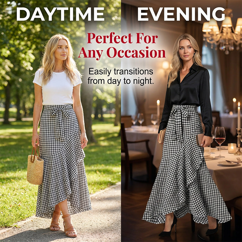 ⏰🔥TIJDELIJK 50% KORTING!🔥Dames maxi-rok met hoge taille en asymmetrische ruches