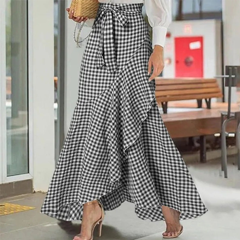 ⏰🔥TIJDELIJK 50% KORTING!🔥Dames maxi-rok met hoge taille en asymmetrische ruches