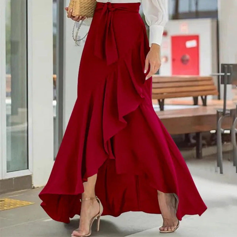 ⏰🔥TIJDELIJK 50% KORTING!🔥Dames maxi-rok met hoge taille en asymmetrische ruches