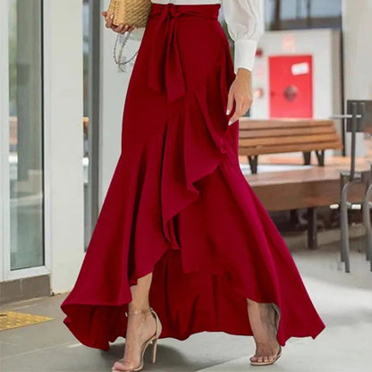 ⏰🔥TIJDELIJK 50% KORTING!🔥Dames maxi-rok met hoge taille en asymmetrische ruches