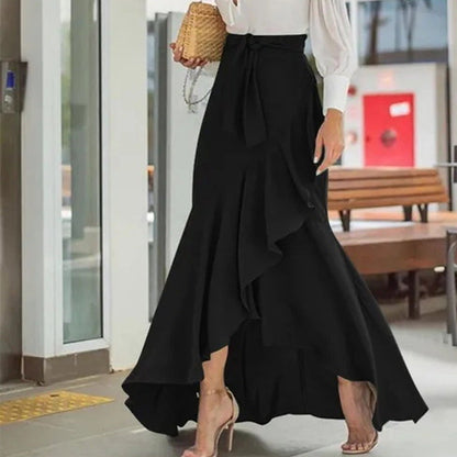 ⏰🔥TIJDELIJK 50% KORTING!🔥Dames maxi-rok met hoge taille en asymmetrische ruches