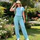 ⏰🔥TIJDELIJK 50% KORTING!🔥 Casual damestop met korte mouwen en wijde broek set