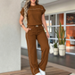 ⏰🔥TIJDELIJK 50% KORTING!🔥 Casual damestop met korte mouwen en wijde broek set