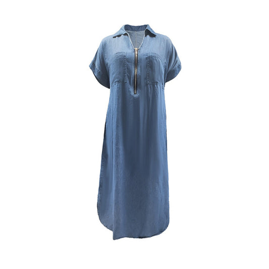 ⏰ TIJDELIJKE PRIJSVERLAGING!✨ Blauwe denim jurk, ademend met rits en zakken👗