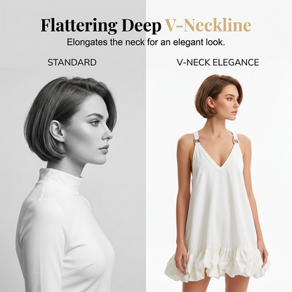 👗 TIJDELIJK 50% KORTING! 💥 Jurk met V-hals en ballonzoom – Volumineuze ruches, verstelbare bandjes, vederlicht ✨