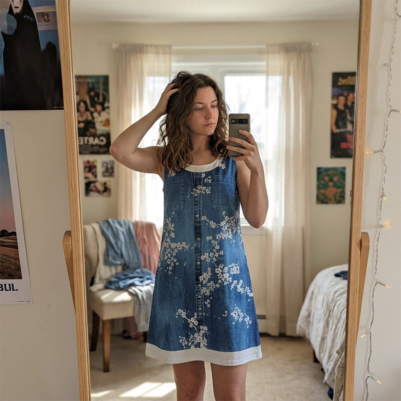🔥50K+ VERKOCHT | KORTING TOT DE HELFT 🌸 Damesjurk KWALITATIEVE MENGSTOF, imitatie tweedelig denim bloemenprint losse pasvorm